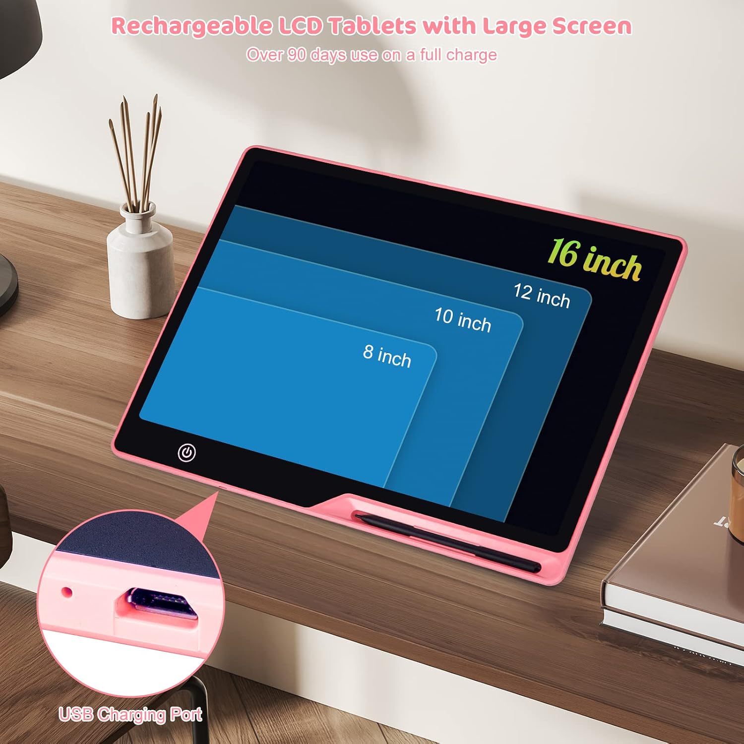 Thumbnail 1 de LCD Writing Tablet 16 Inch Colourful Screen – Doodle Board for Kids (Pink)