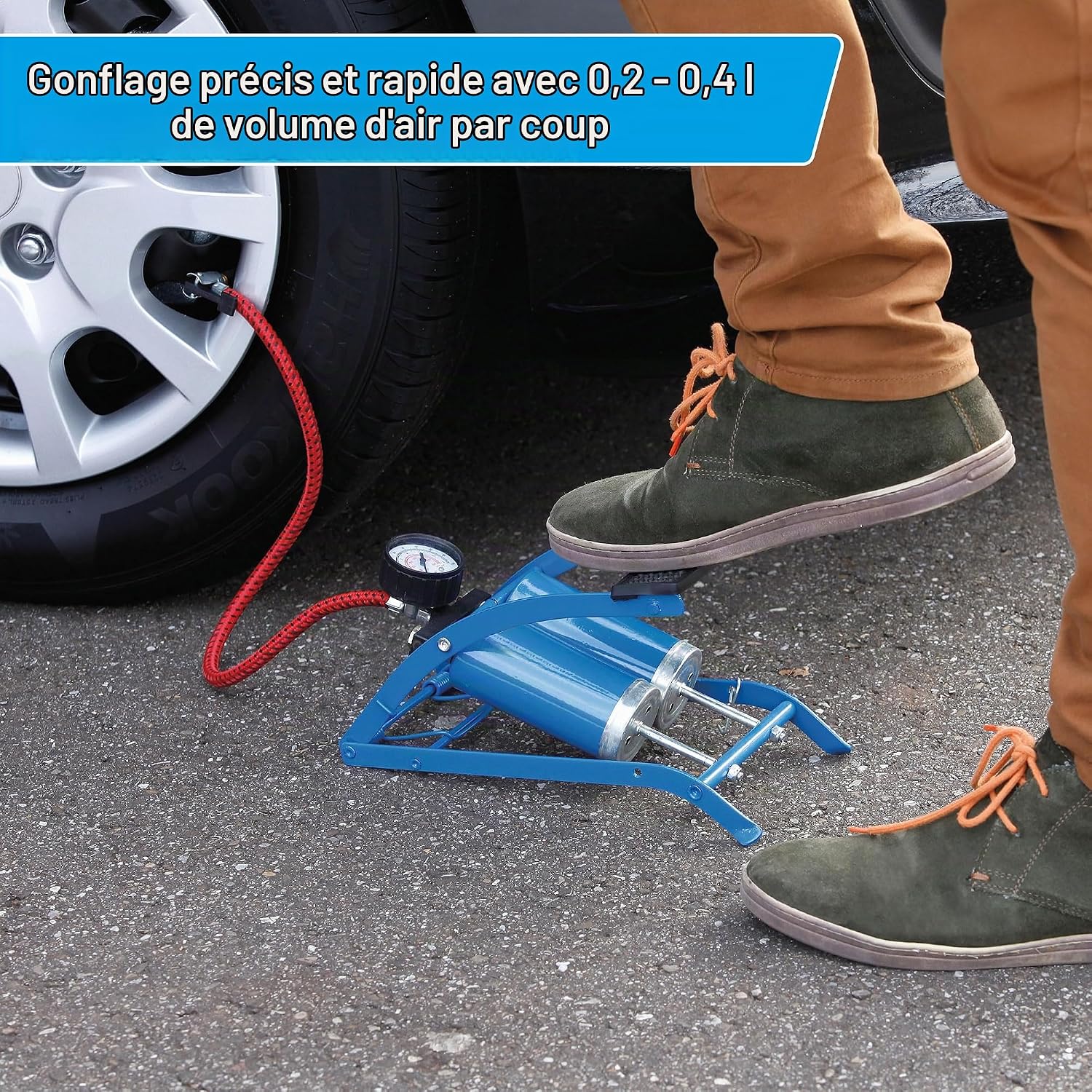 Thumbnail 3 de Cartrend 10927 dubbele voetpomp met manometer tot 7 bar en adapters