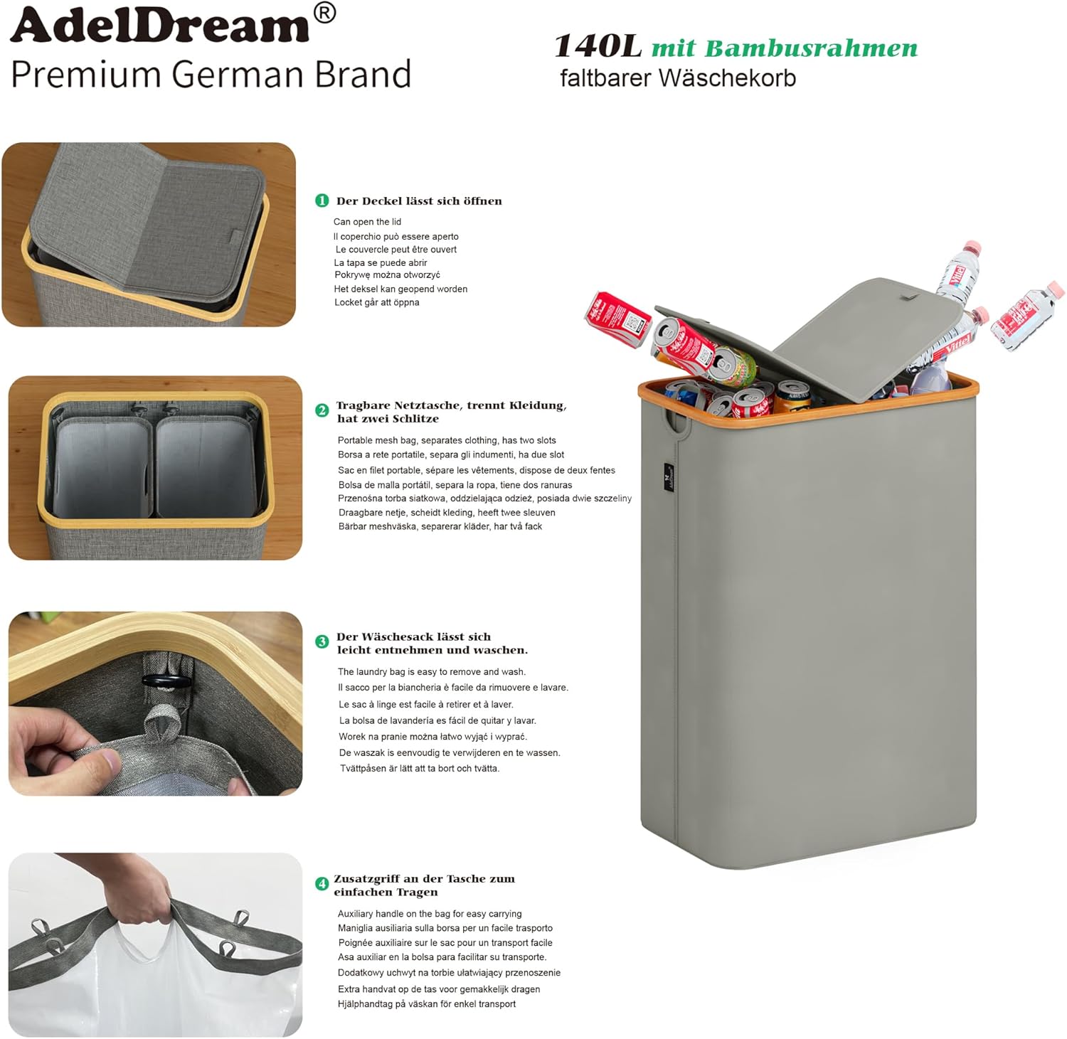 Thumbnail 4 de ADEL DREAM 140L Pfandflaschen Sammelbehälter Dunkelgrau 🗑