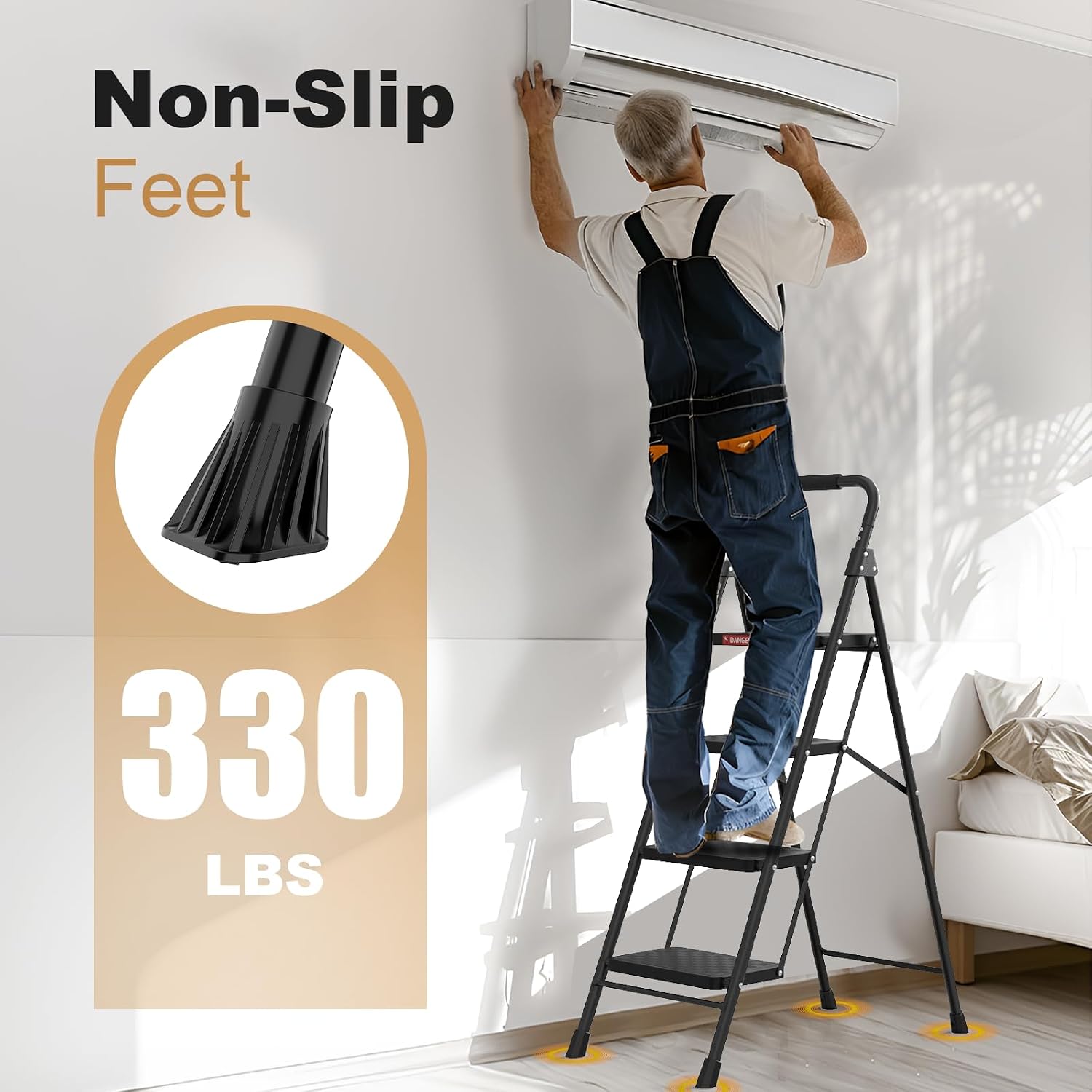 Detalle 2 de HBTower TJ244KAH 4-Step Folding Ladder with Wide Anti-Slip Pedals