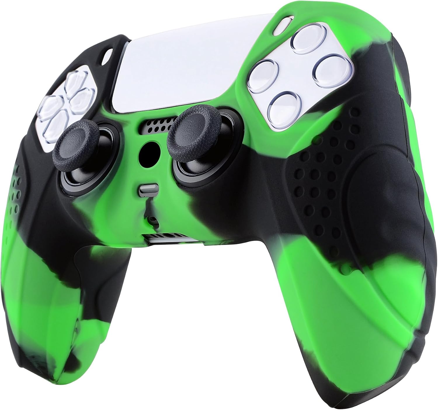 Detalle de eXtremeRate PlayVital Guardian Edition Ergonomic Silicone Case for PS5 Controller – Green & Black