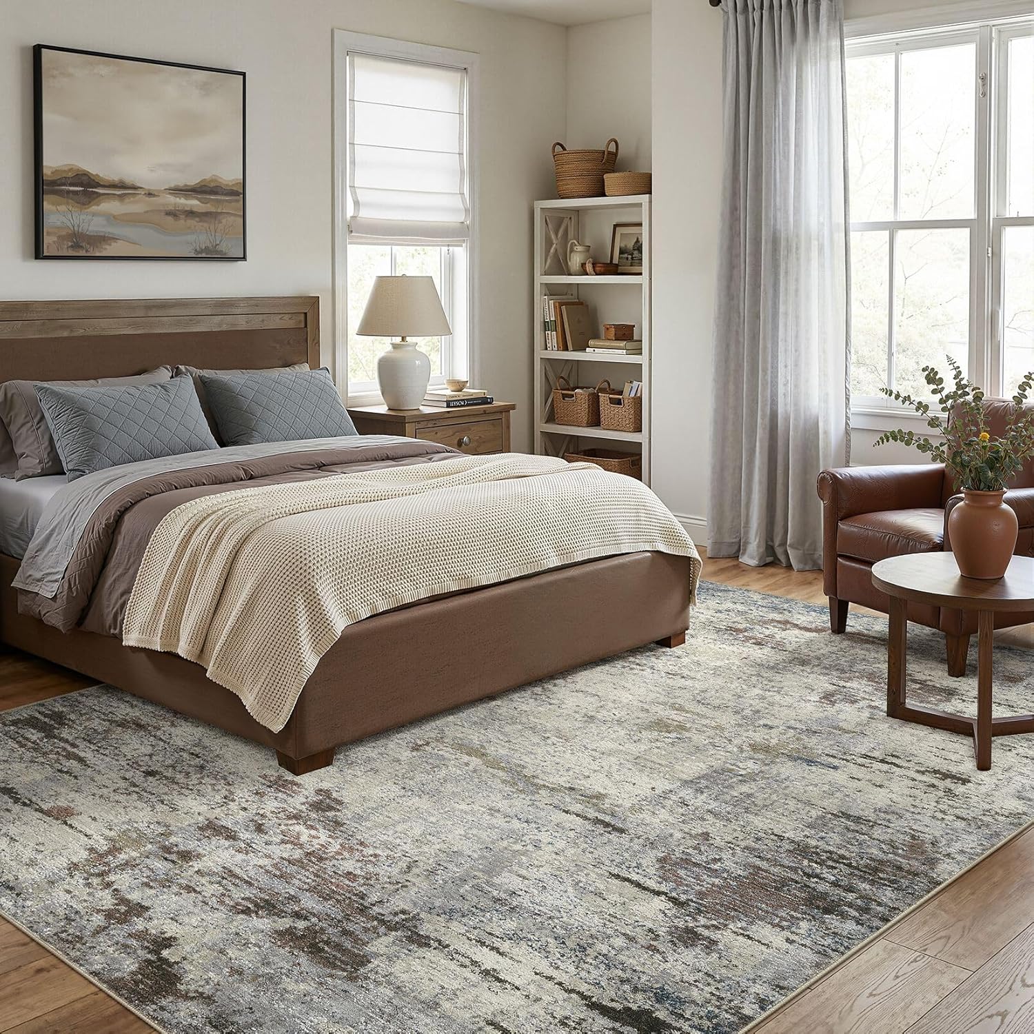 Detalle de DMOYEST 9x12 Area Rug – Soft, Washable Neutral Abstract Large Rug for Living Room and More (Brown Rust)