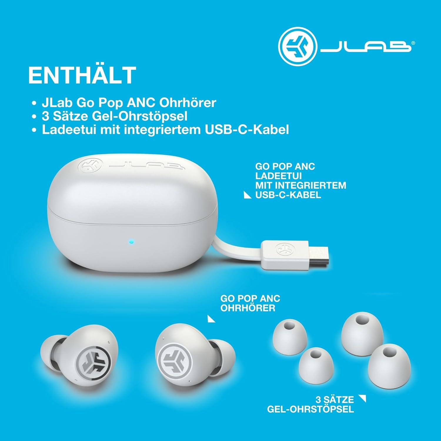 Thumbnail 5 de JLab Go Pop ANC In-Ear Bluetooth-Kopfhörer (True Wireless) mit ANC, Multipoint & IP55