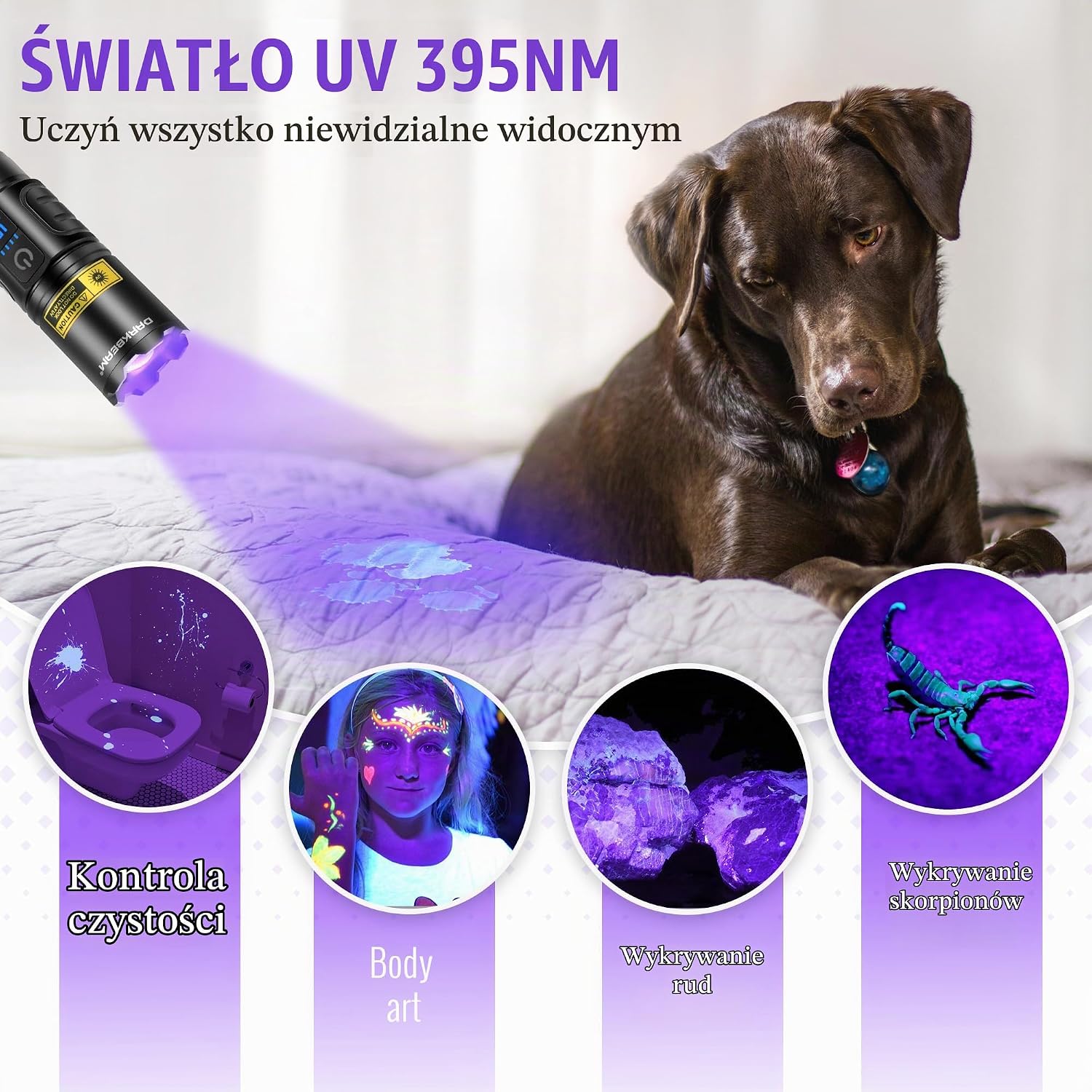 Detalle de DARKBEAM A900 latarki LED i UV 395 nm, ładowane przez USB-C, zestaw 2 szt.