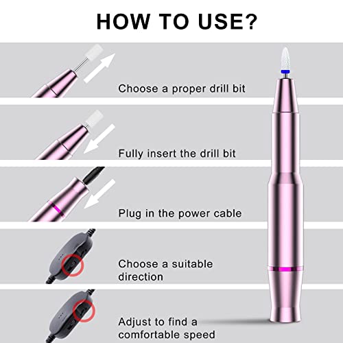 Thumbnail 5 de Xoali Torno para Uñas 25000RPM 12 en 1: Pulidoras USB Rosa para Salón y uso DIY