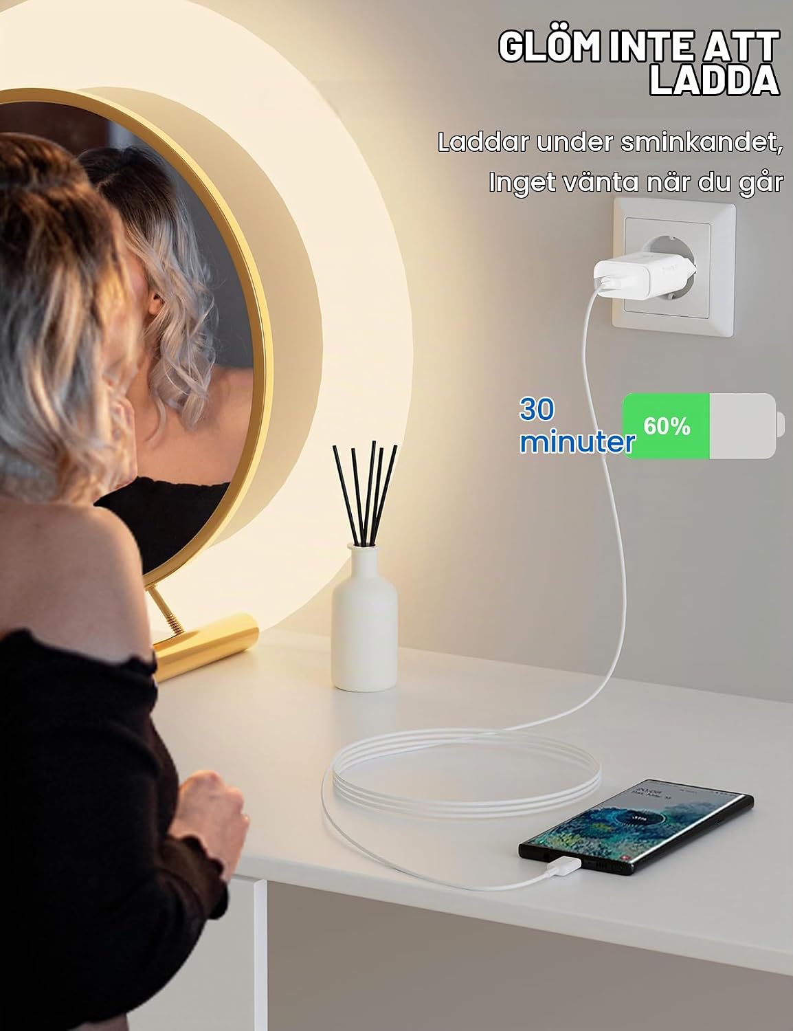 Detalle de Kayshow USB-laddare, 2-pack med 18 W QC 3.0 och USB-A