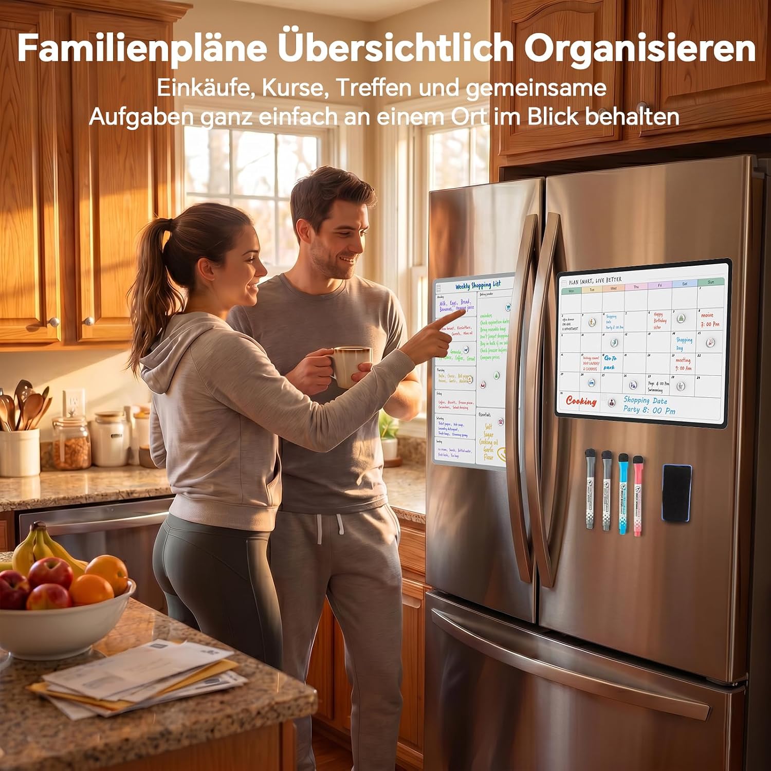 Detalle de SURFOU Lavagna Magnetica Frigo A3 – Planner Mensile e Settimanale Cancellabile con Accessori Completi