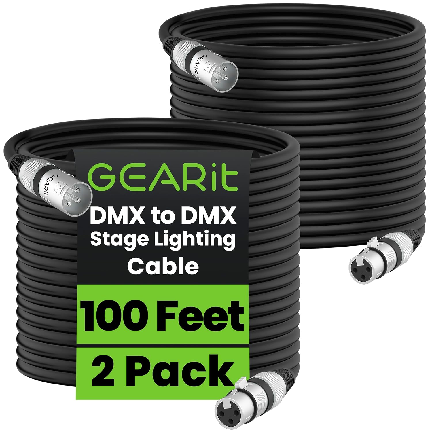 Detalle de GEARit DMX-MF-100FT-BK-2PK 100-Foot 3-Pin XLR DMX Cable, 2-Pack