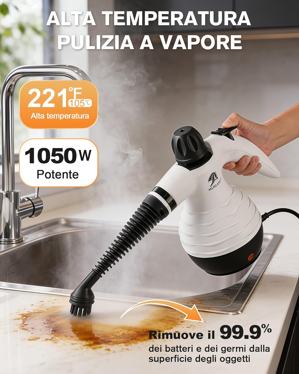Thumbnail 1 de MLMLANT Pulitore a vapore: potente, portatile e accessoriato per tappezzeria, sedili auto e casa