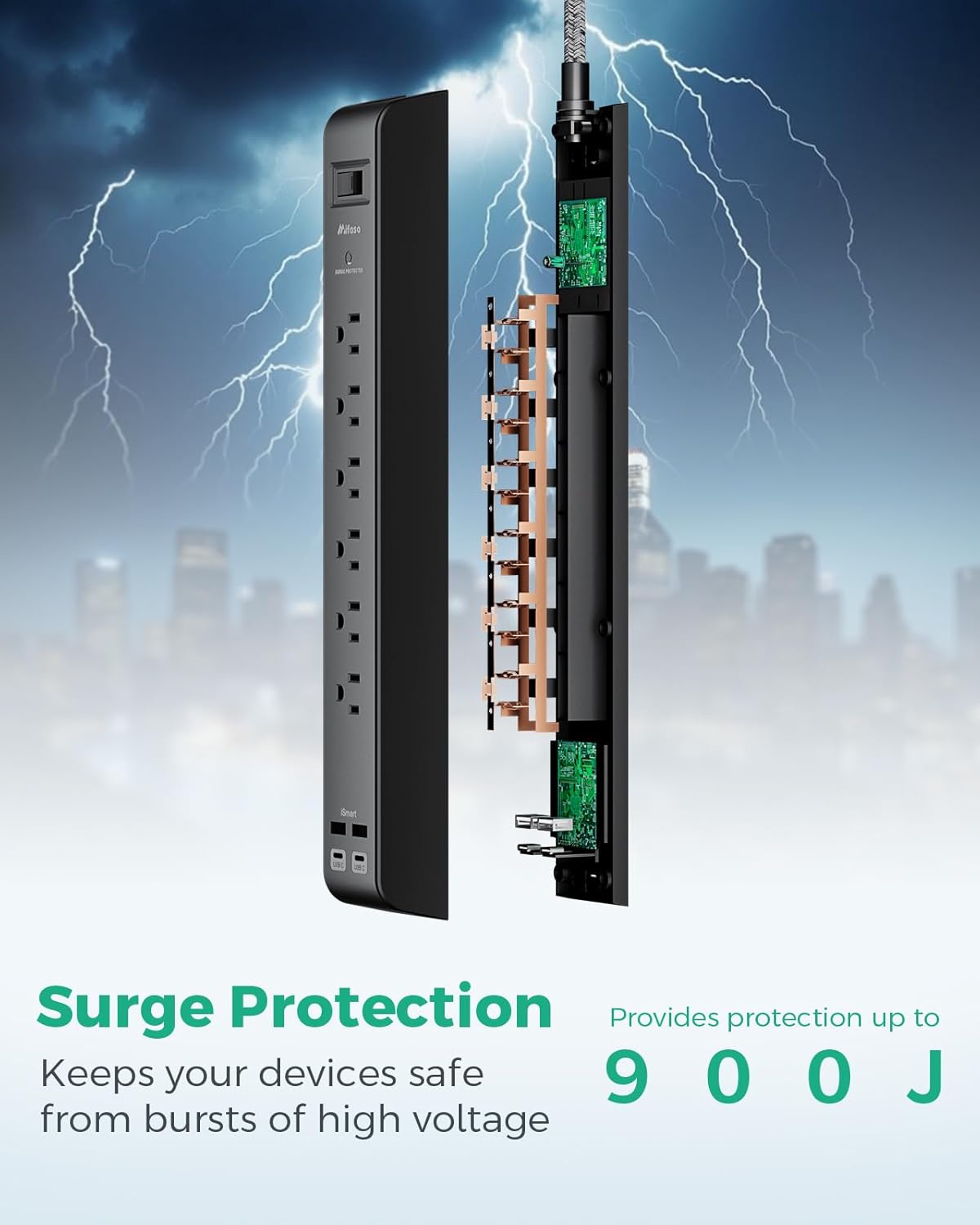 Detalle 2 de 2 Pack Surge Protector Strip with 6 Outlets ⚡