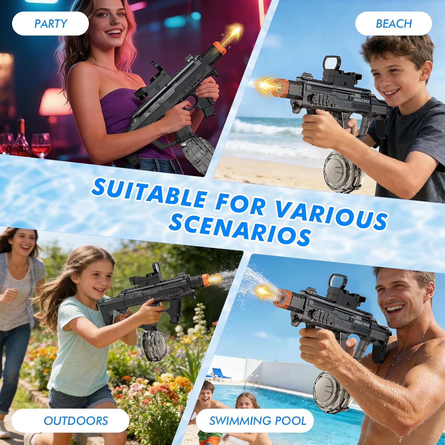 Thumbnail 6 de Electric Water Gun for Adults & Kids with 33ft Range and Light-Up Muzzle (Black)