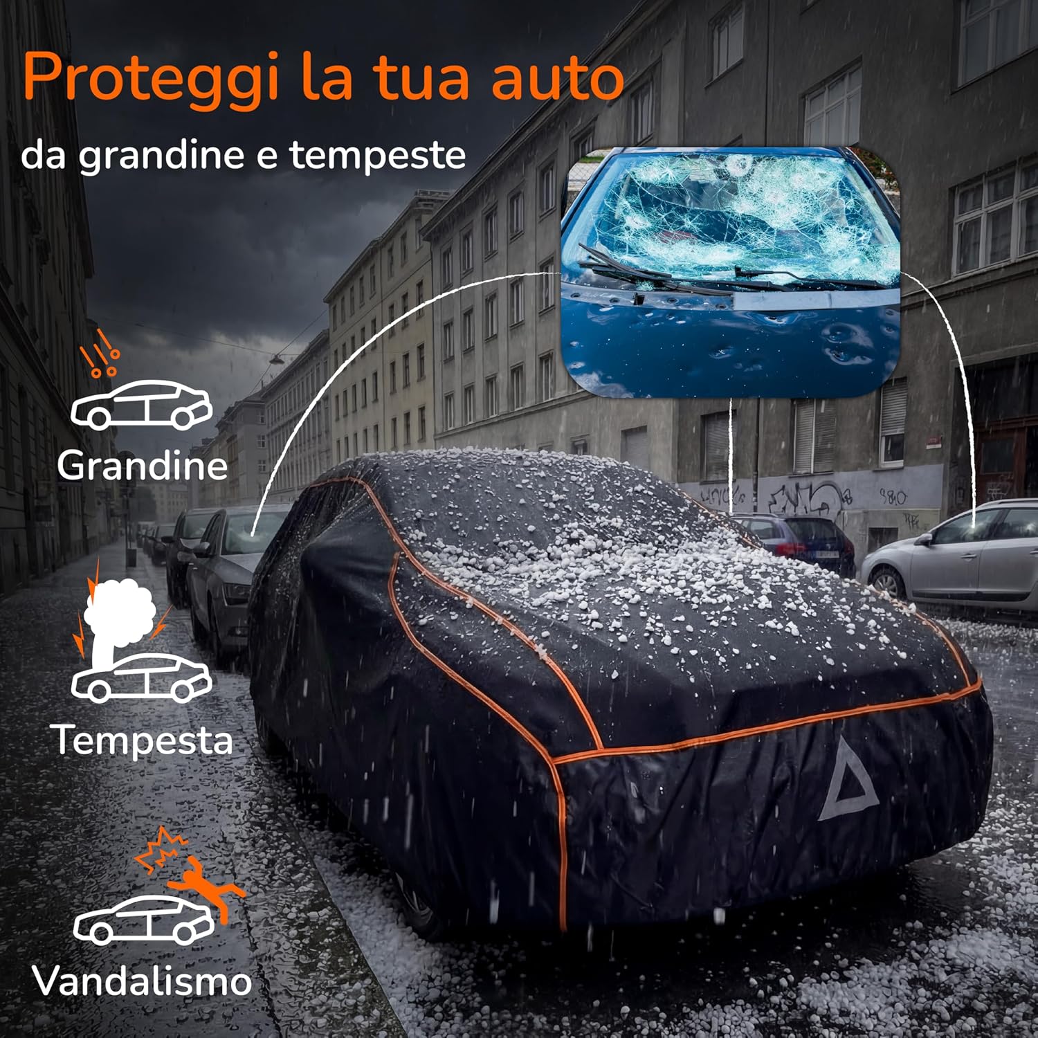 Detalle 2 de Upgrade4cars Telo copriauto anti-grandine universale 455×190×150 cm