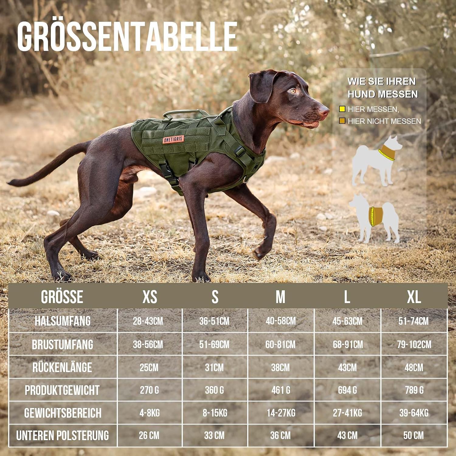 Detalle 2 de OneTigris Hundegeschirr Mittelgroße Hunde – Air Mesh Anti‑Pull Tactical Geschirr mit 2 Griffe (Größe M)