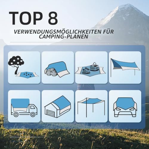 Detalle de Forceatt Zeltplane: 3,7 × 4,3 m Ultraleichtes Tarp aus 150D Oxford mit UPF50+, PU3000, blau