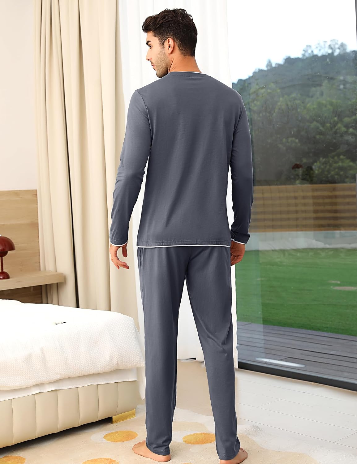 Thumbnail 6 de Pyjama homme hiver Aseniza en 100% coton (manches longues, haut col rond et pantalon à cordon)