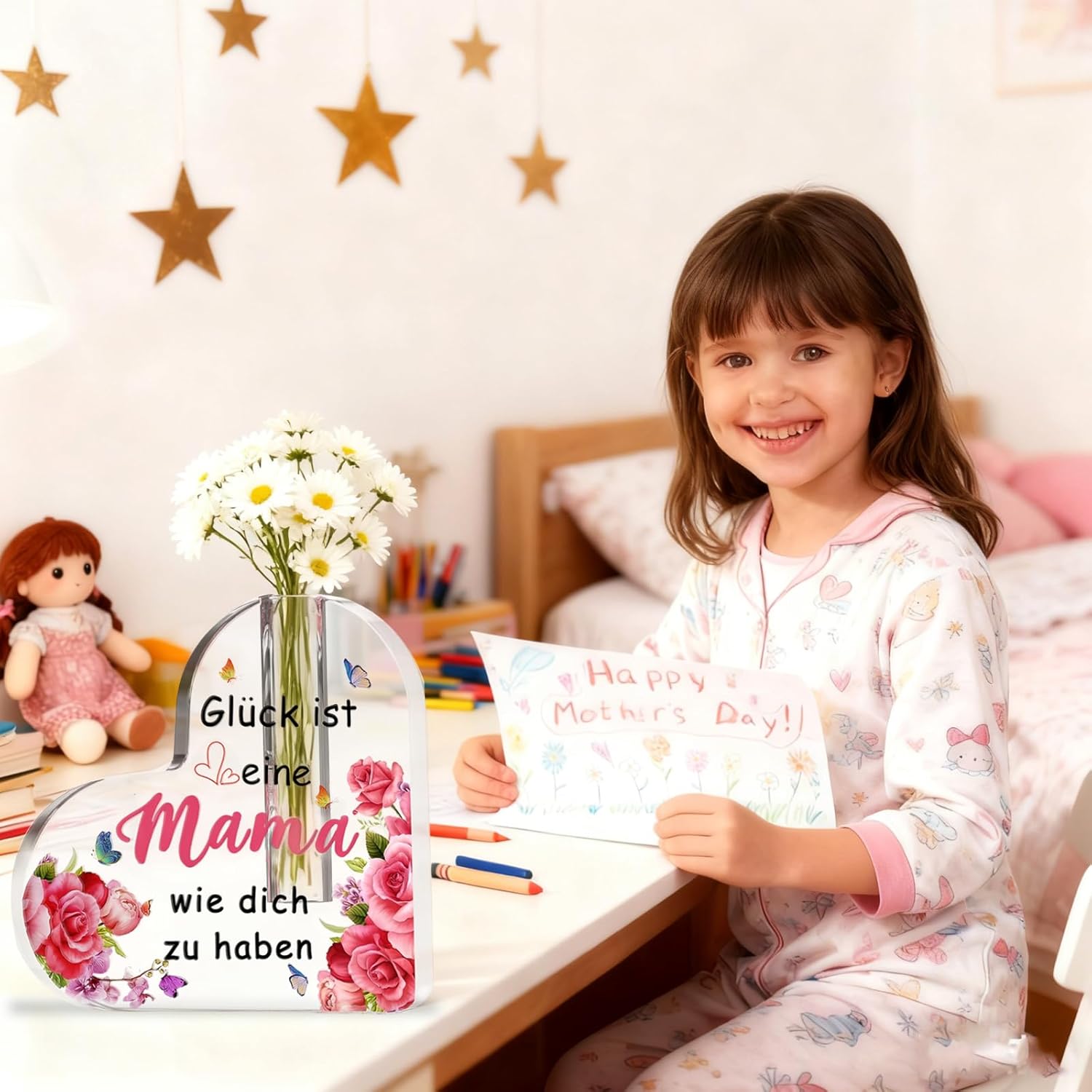 Thumbnail 6 de Wryzorix Acryl-Herzvase „Beste Oma der Welt“ – Muttertags-/Geburtstagsgeschenk (15 x 15 x 2,5 cm)