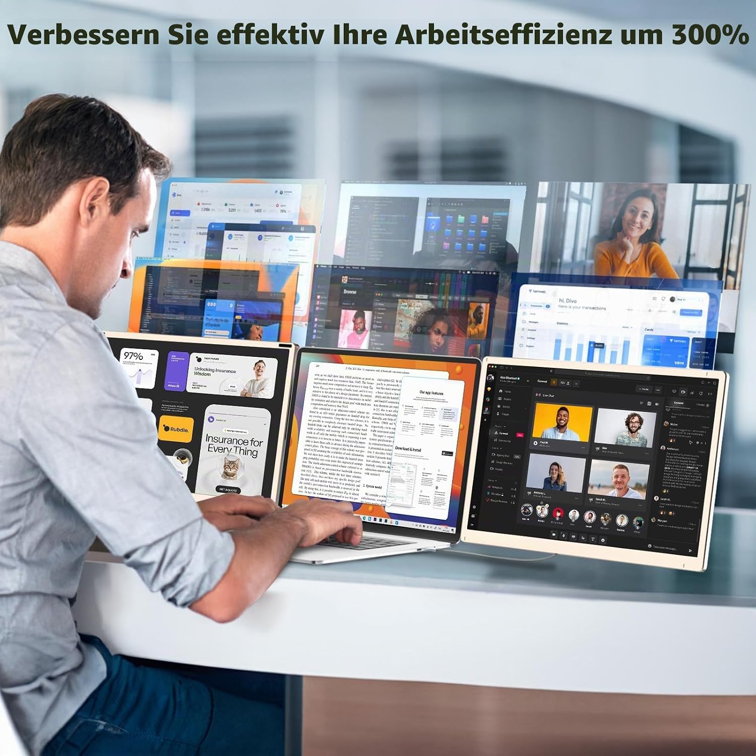 Thumbnail 1 de Siaviala S6 15,6" Laptop Bildschirm Extender – FHD Triple Travel Monitor mit Lautsprechern, Plug & Play