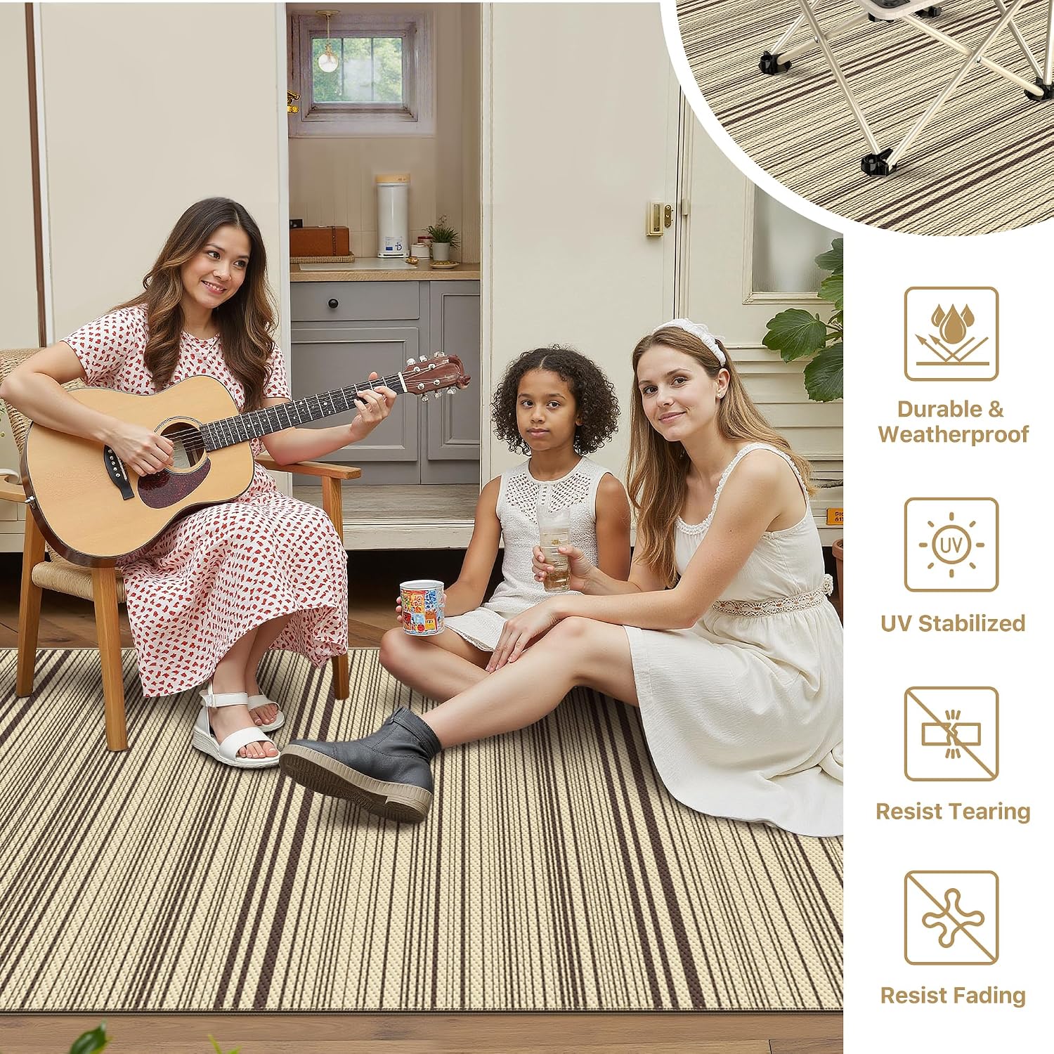 Detalle de GENIMO Outdoor Rug 270x360cm — Extra Large waterproof reversible garden mat in recycled plastic