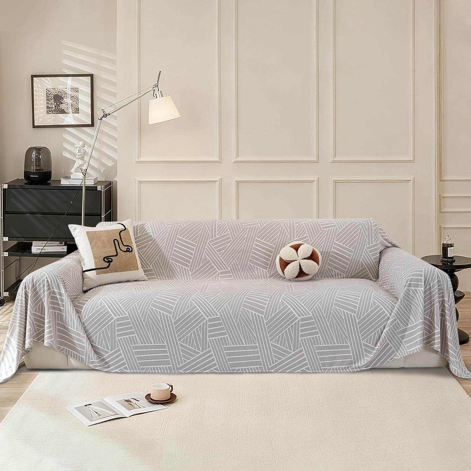 Detalle de Ystyle telo copridivano 200x340 cm grigio chiaro, copritutto antiscivolo e antigraffio