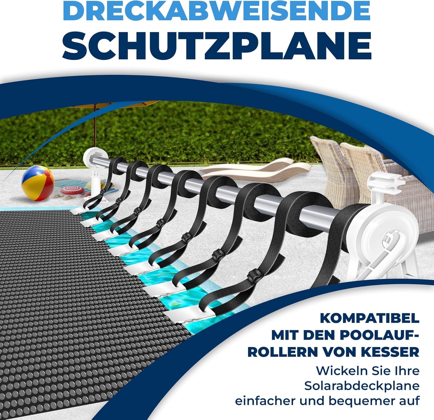 Detalle de KESSER® Pool-Solarabdeckplane rechteckig 600 x 400 cm (120 µm), zuschneidbar mit Schere, Lochzange & Ösen