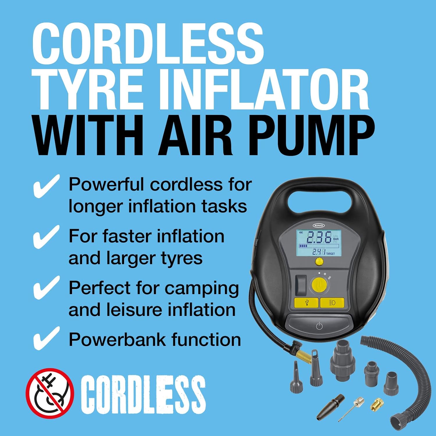 Detalle de RING TYREINFLATE GO 6 Cordless Tyre Inflator Air Compressor & Air Pump