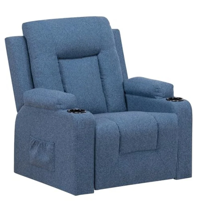 Detalle de Sillón Relax de Tela para Salón con Respaldo Ajustable Manual y Reposapiés Extraíble – gtplayer, Azul