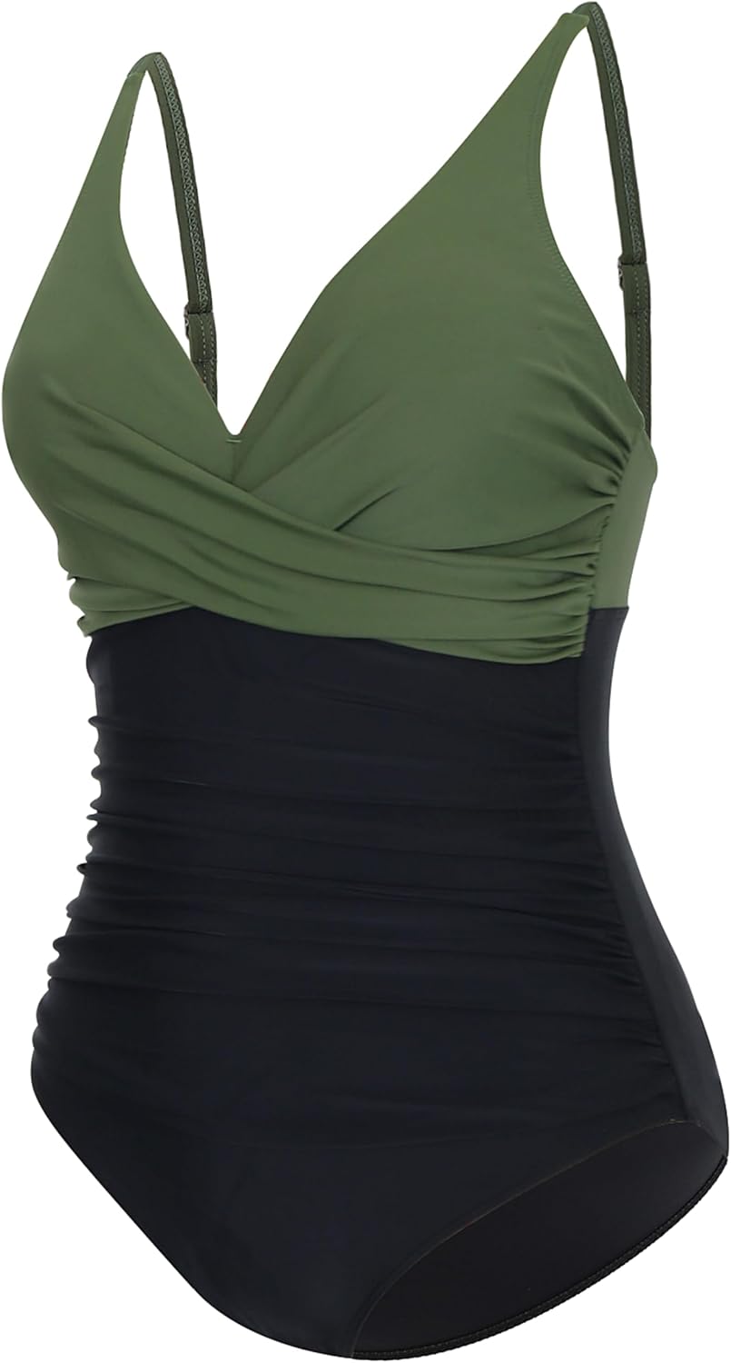 Detalle de LA ORCHID Damen Badeanzug Bauchweg Push-Up Einteiler – High Waist, V-Ausschnitt, Rückenfrei