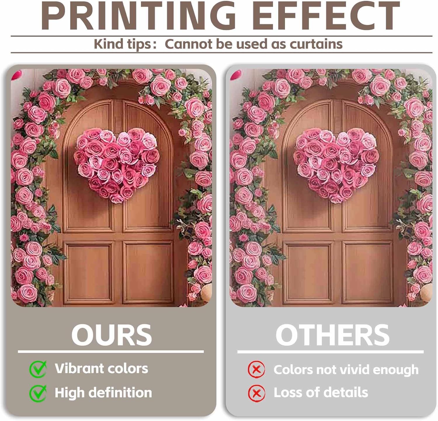Thumbnail 3 de Luminora 7x5ft Fabric Valentine’s Day Backdrop in Pink Rose, Hearts and Wooden Door Design