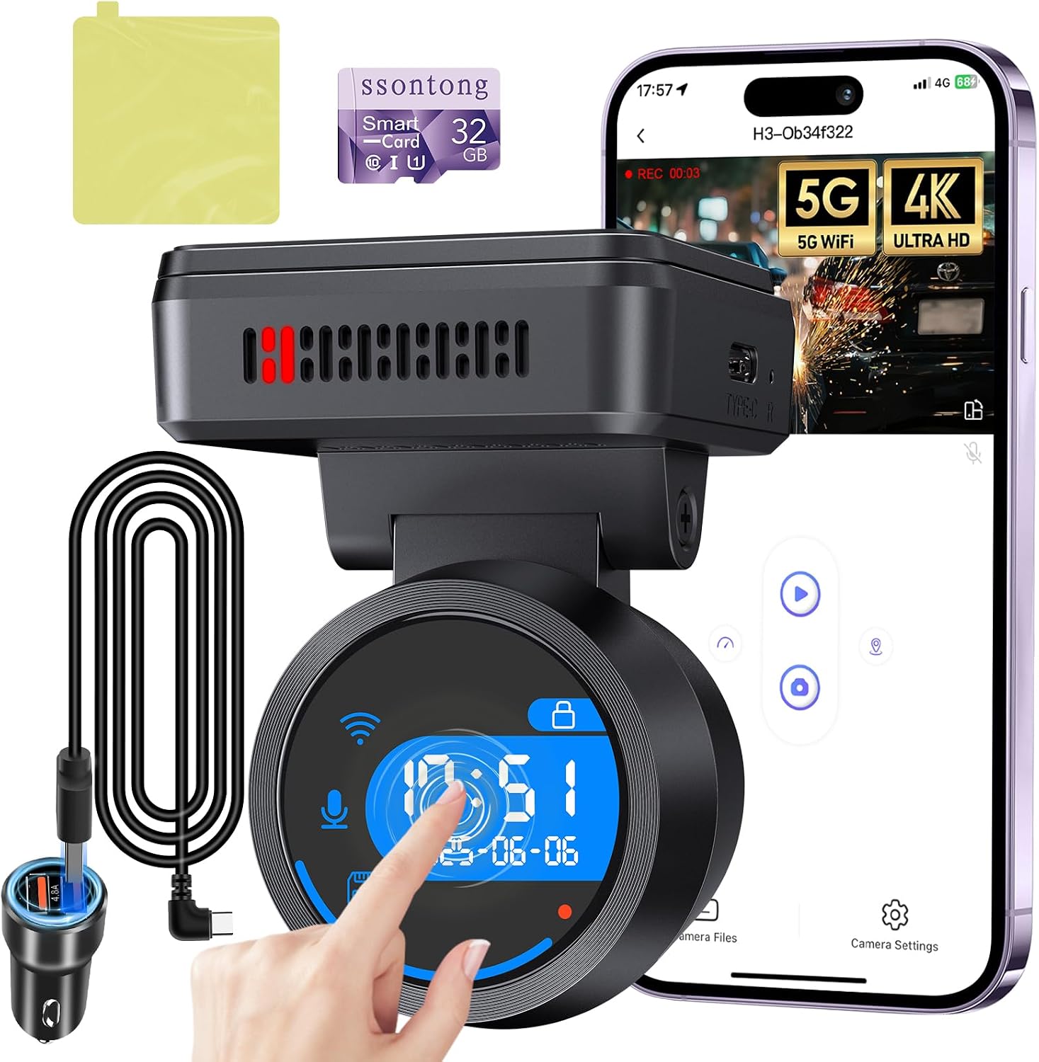 Detalle de Dash Cam Front 4K 170° Wide Angle Dash Camera