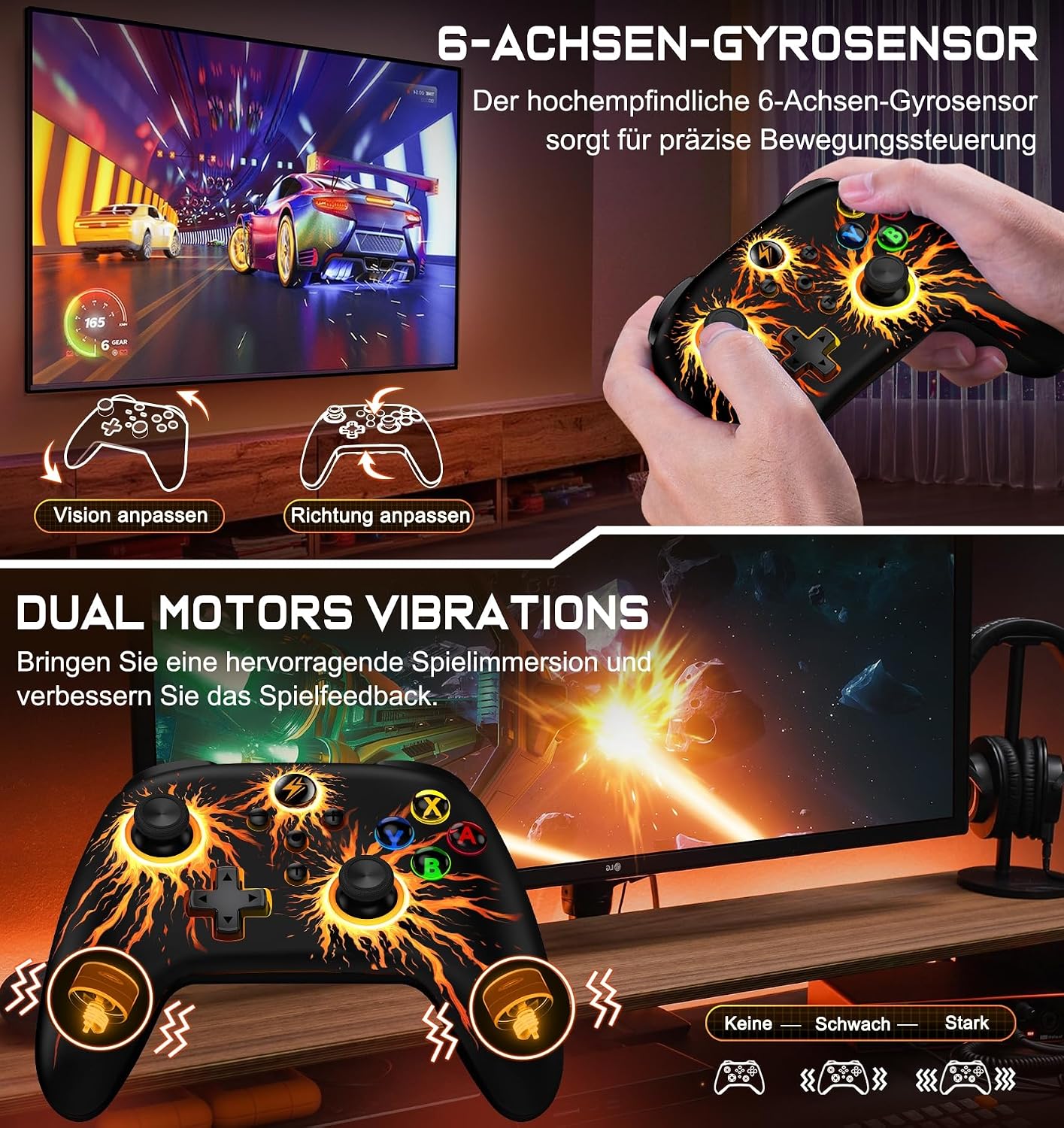 Detalle de ALEEMTRY Switch Controller – Wireless Pro Controller mit RGB, Makro-Tasten und Turbo-Funktion