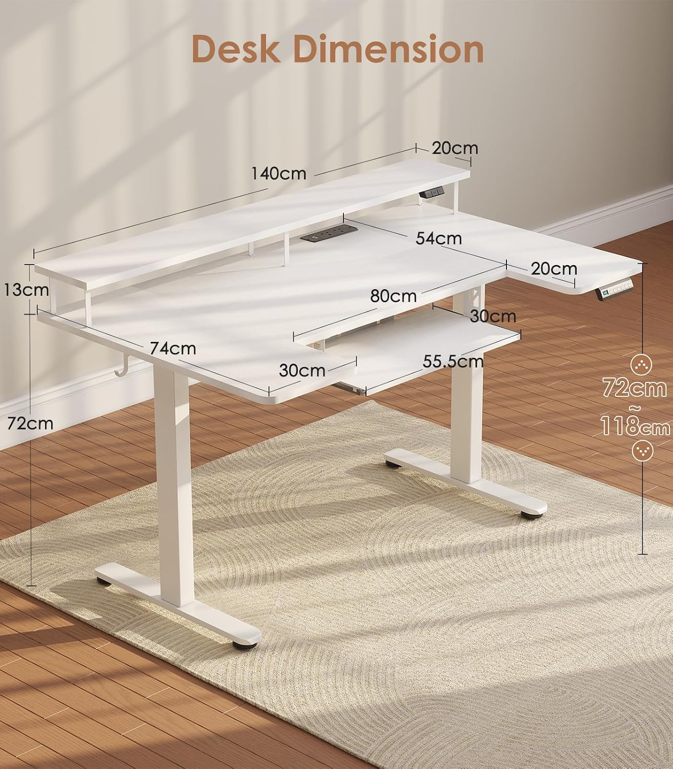 Thumbnail 1 de OffiGo Standing Desk 140cm U‑Shaped Height Adjustable Desk with Monitor Stand and RGB Lighting