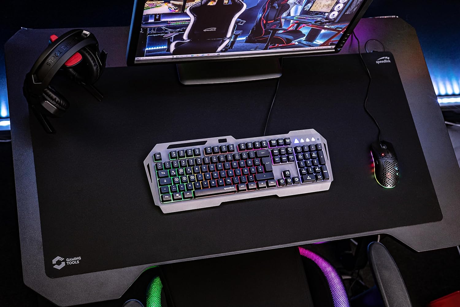 Detalle de Speedlink LUNERA Rainbow Gaming Keyboard – kabelgebundene RGB-Tastatur mit austauschbaren WASD-Tasten (DE-Layout)