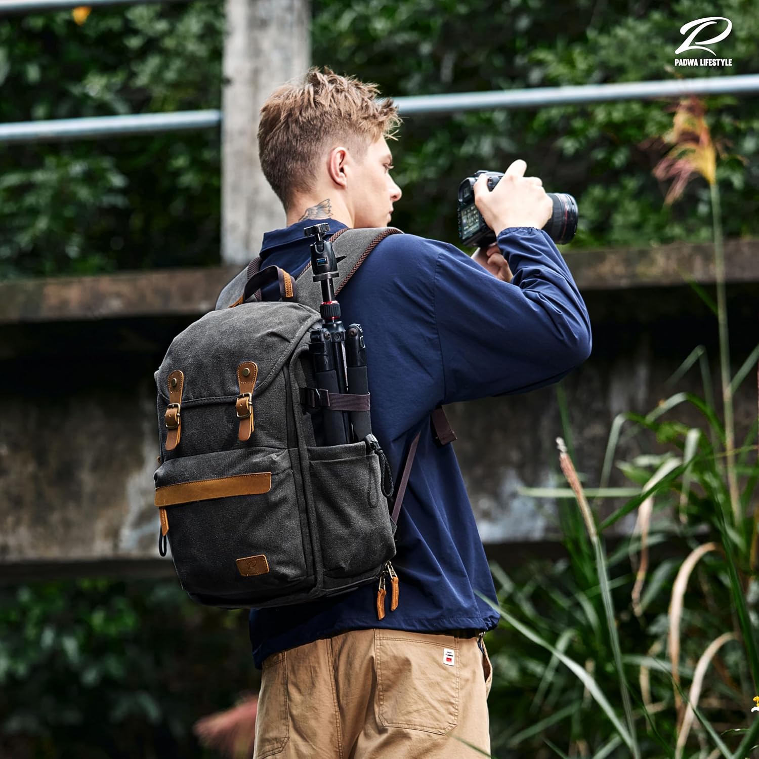 Detalle 2 de Padwa Lifestyle Kamerarucksack Gewachstes Canvas 16 Zoll