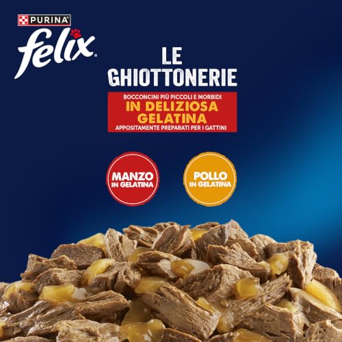 Detalle 2 de Felix Le Ghiottonerie Junior: Cibo Umido per Gatti, 48 Bustine da 85 g – Mix