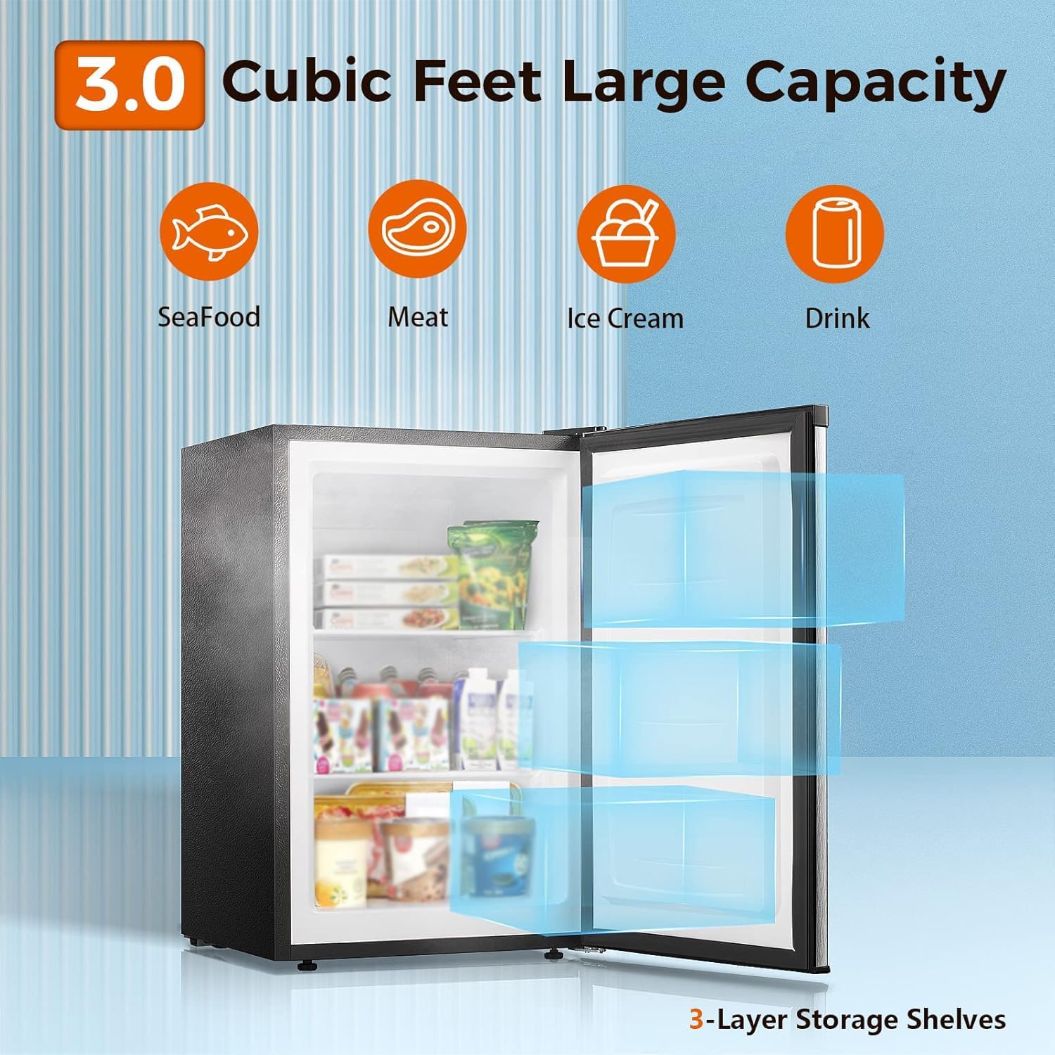 Thumbnail 4 de Kismile D5888S-SILVER 3.0 Cu. Ft. Upright Freezer with Reversible Door
