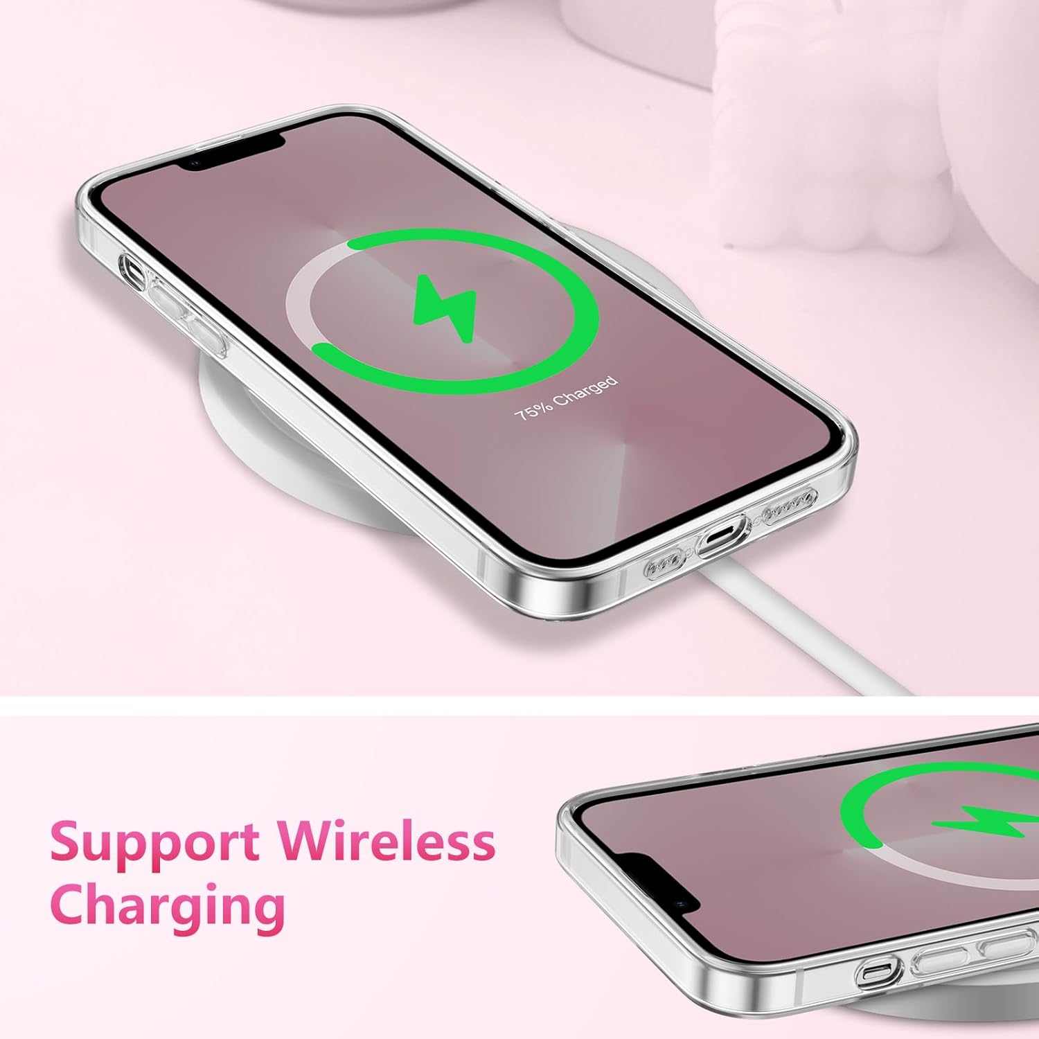 Thumbnail 5 de ZTOFERA Transparentes Cover für iPhone 13 Pro (6,1 Zoll) mit Herz- & Schleifen-Muster – TPU, stoßfest, weich & flexibel