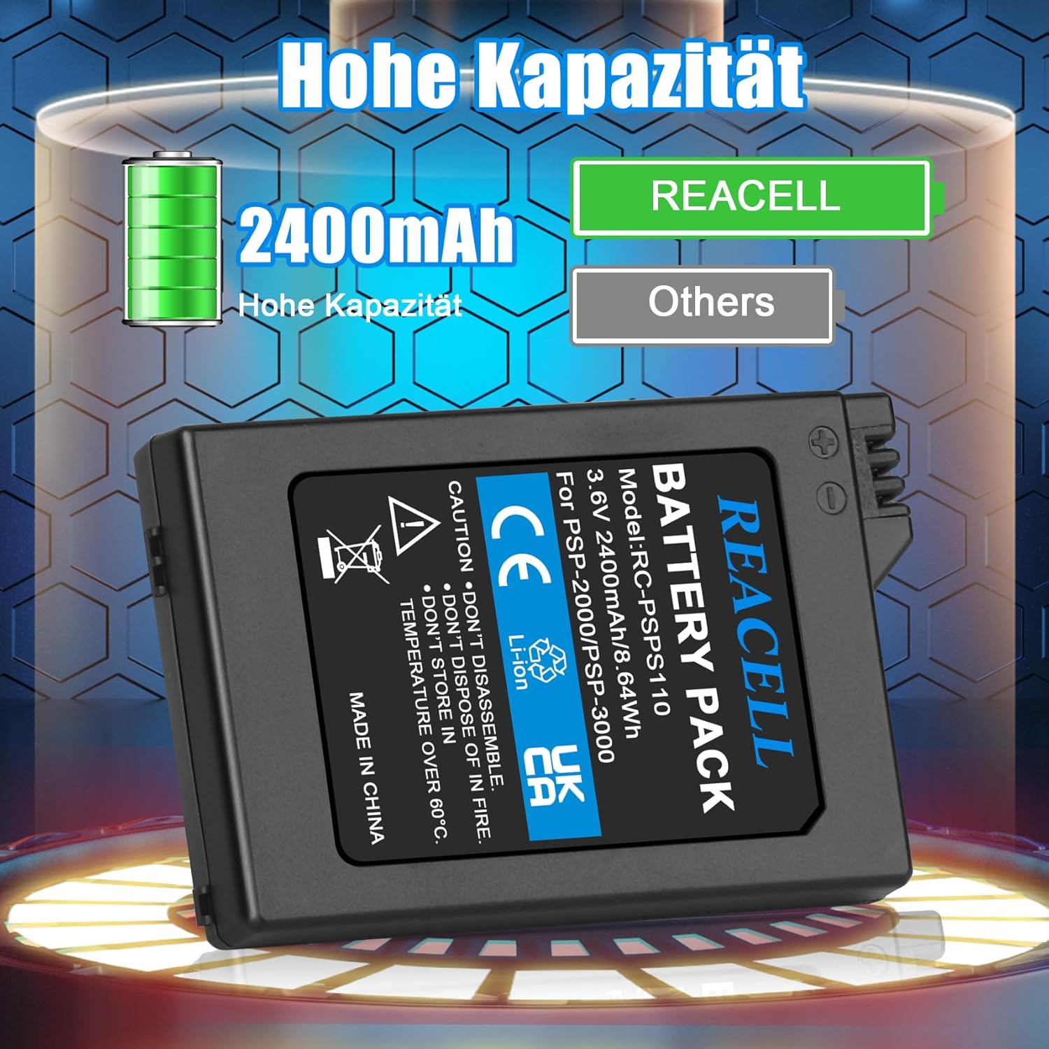 Thumbnail 6 de REACELL Ersatzakku 2400 mAh 3,6 V für Sony PSP-S110 (kompatibel u. a. mit PSP-2001/3000/3004)