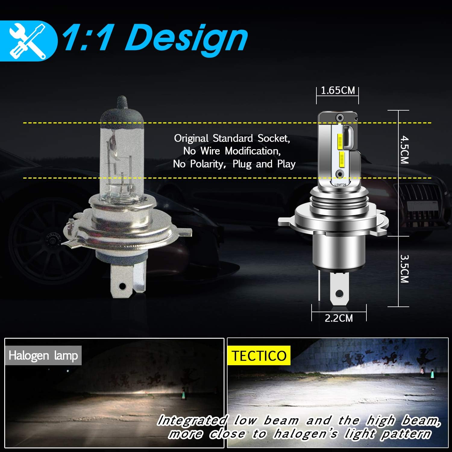 Detalle de Tectico H4 LED headlight bulbs 40W 4000LM