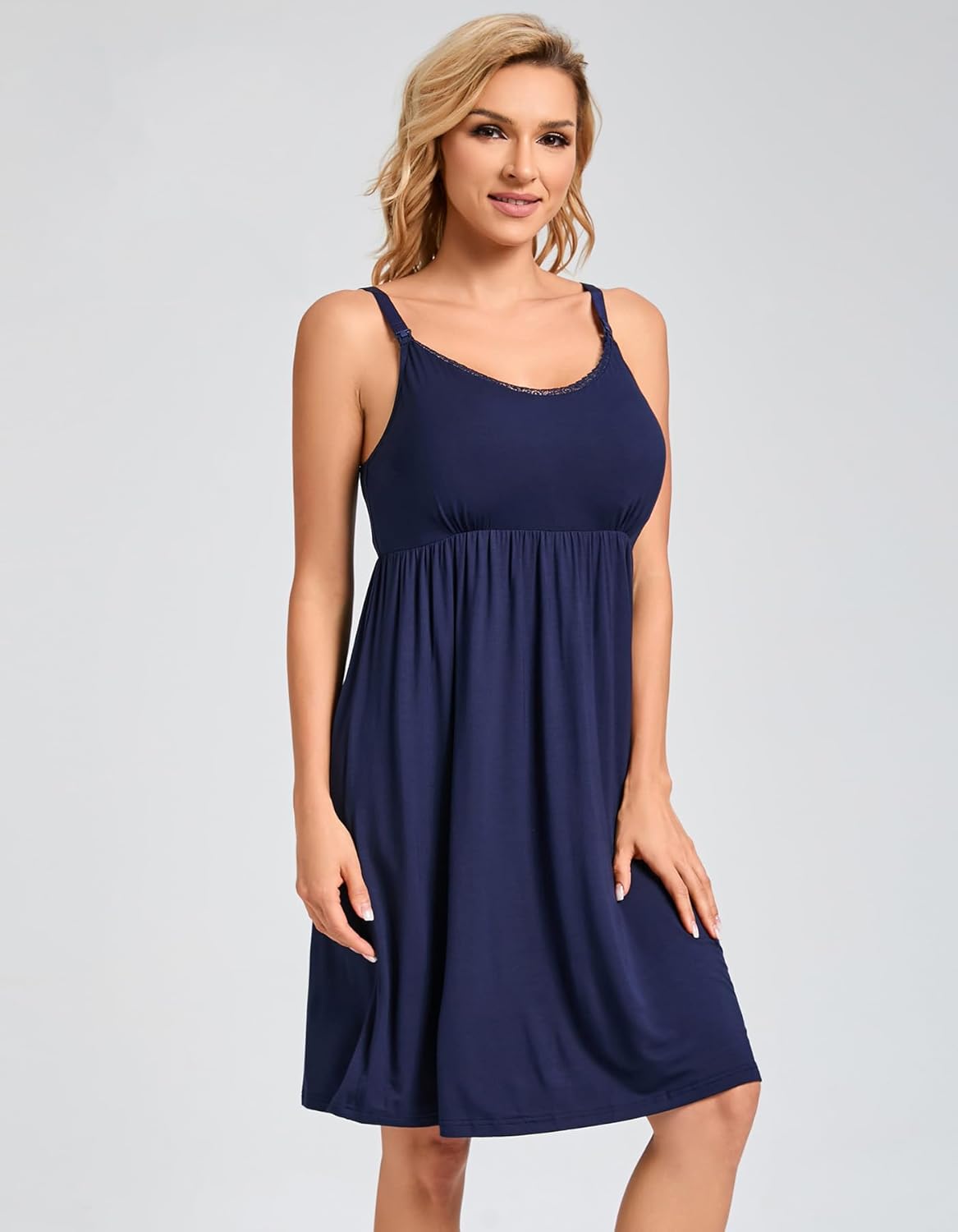 Thumbnail 2 de Sosolism Chemise de nuit d’allaitement été avec bretelles clip et tire-lait, et coussinets