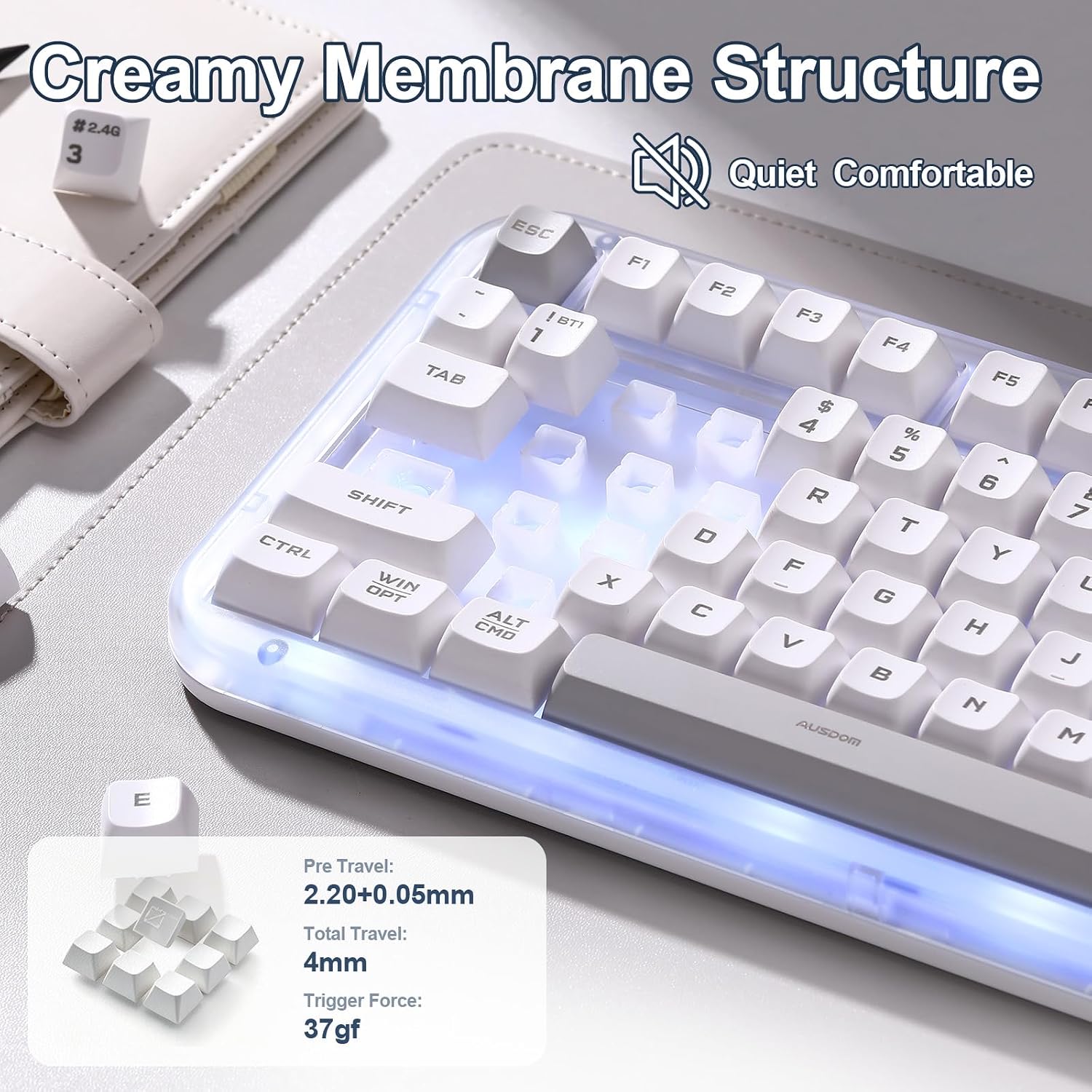 Detalle 1 de MIKIBY K98 Pro Wireless Membrane Gaming Keyboard, 98-Key RGB, White