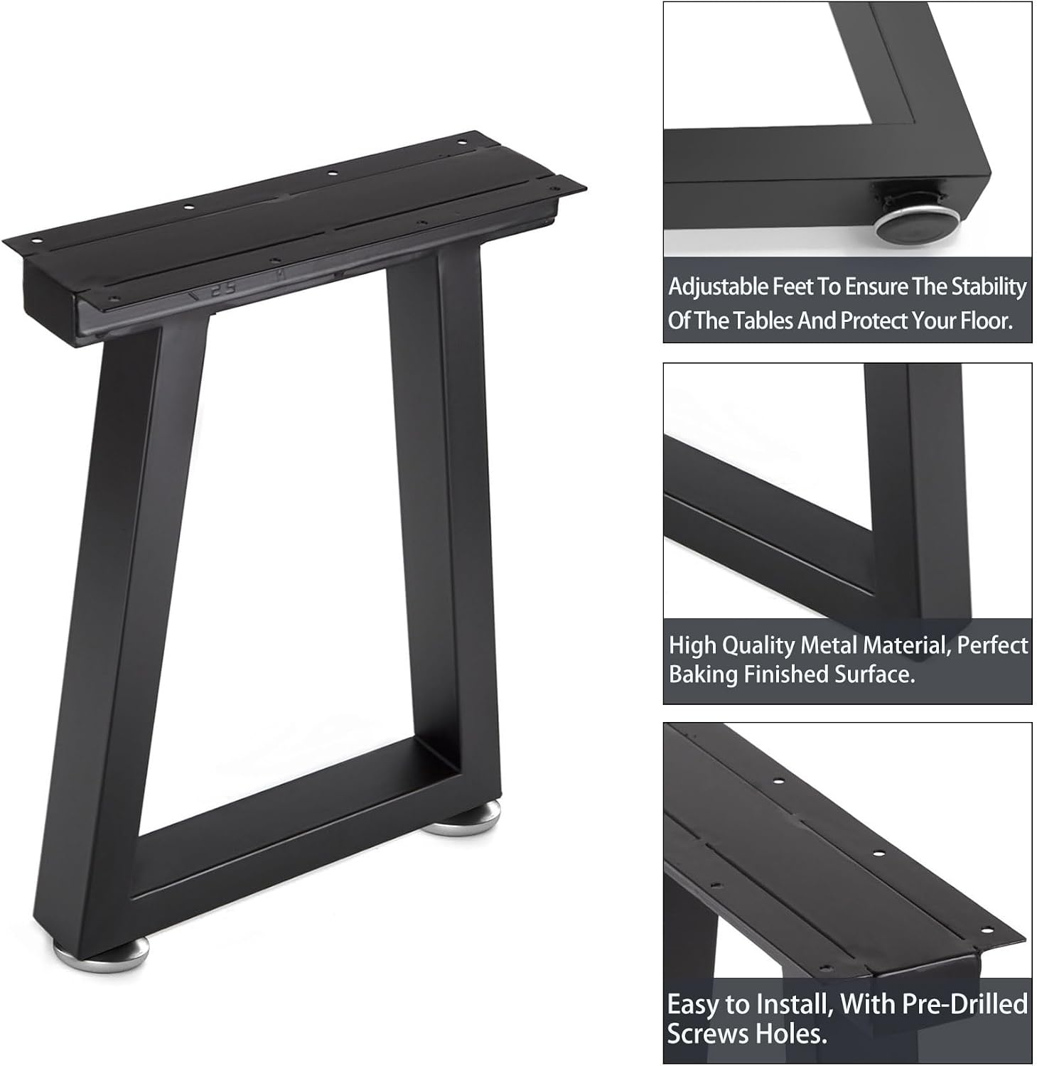 Detalle de Telakeni Trapezoid Legs 16-Inch Metal Bench and Table Legs, Black, Set of 2