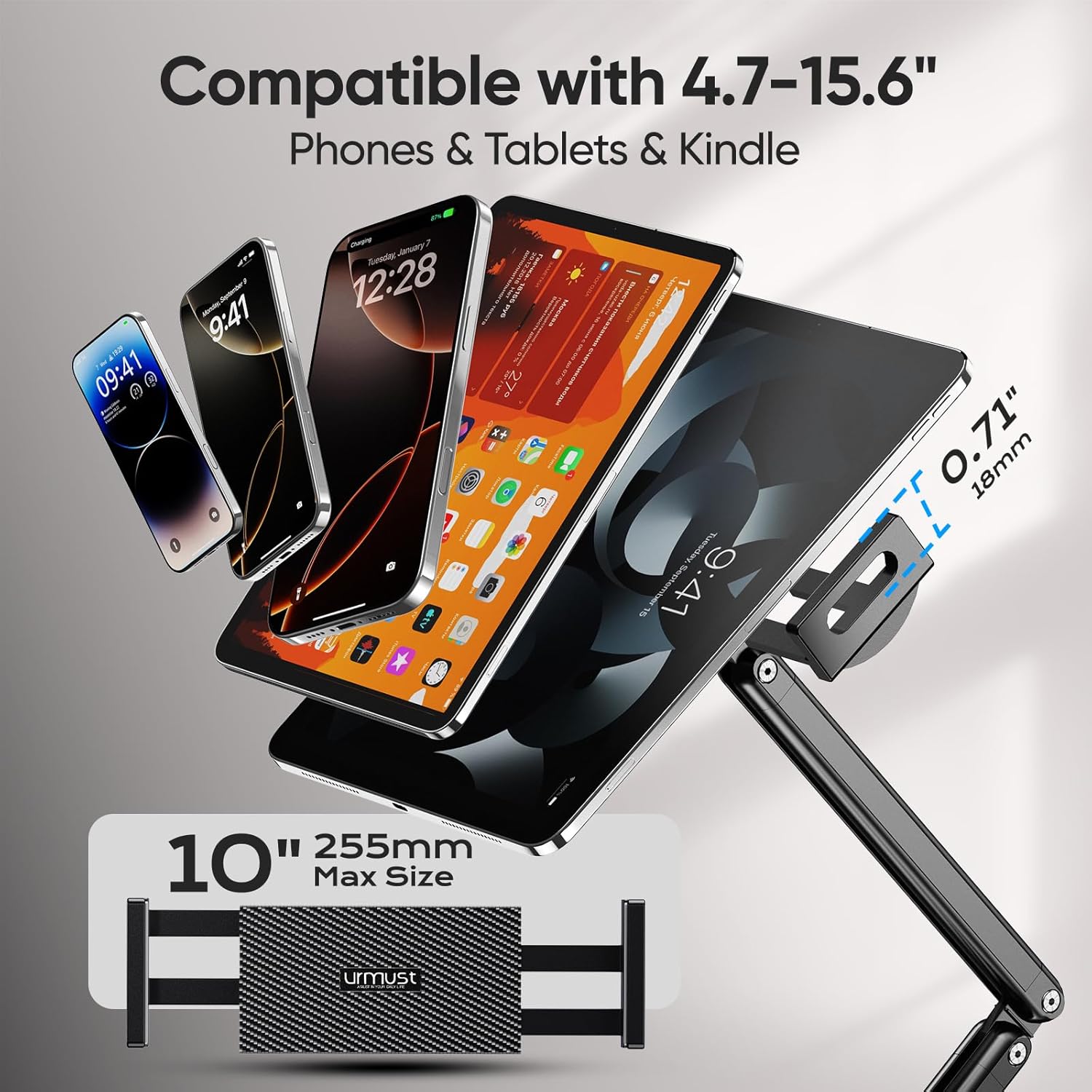 Thumbnail 5 de Urmut Tablet-Ständer für den Schreibtisch – verstellbare Aluminium-Halterung mit 360° Drehung