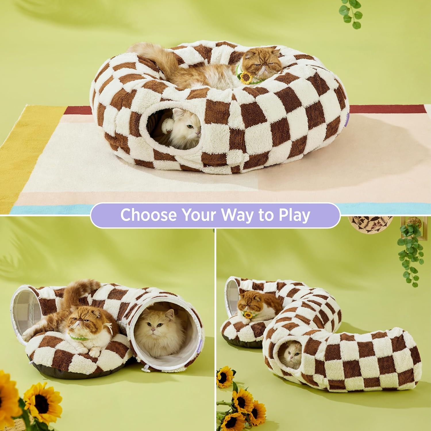 Detalle 2 de LE SURE US000125RST Cat Tunnel Bed, Plush 2-in-1 Hideaway with Washable Cushion