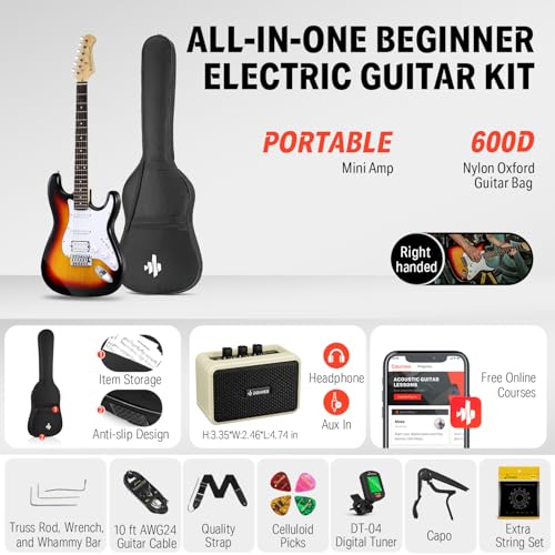 Detalle 2 de Donner Set Chitarra Elettrica 39" DST-100S Sunburst: kit completo per principianti
