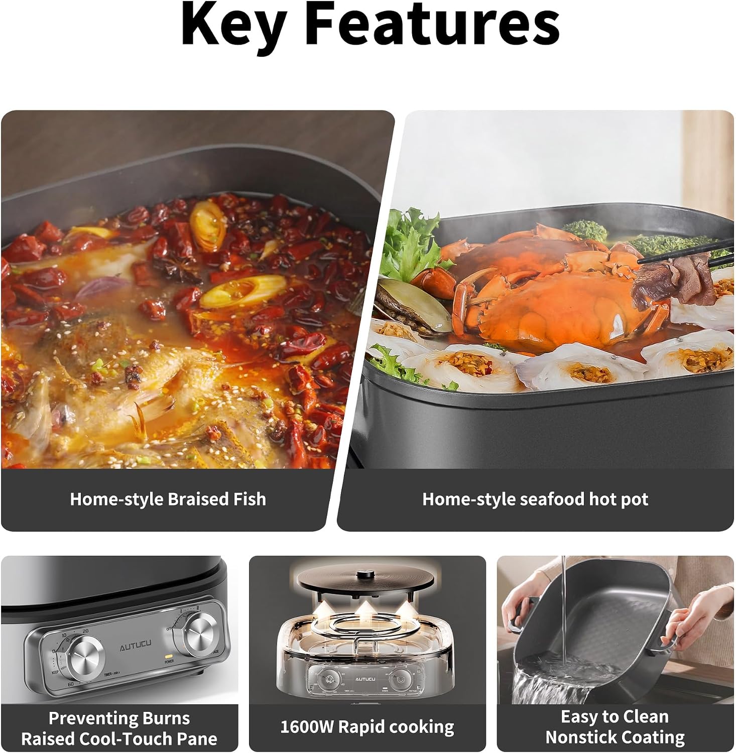 Thumbnail 6 de AUTUCU Electric Skillet 6-Quart, 1600W