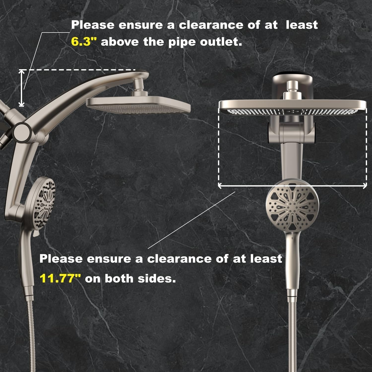 Thumbnail 6 de Magnetic Dual Rain Shower Head Combo with Handheld High-Pressure Sprayer, Adjustable Angle Stand Dock & 12-Inch Square Rain Head