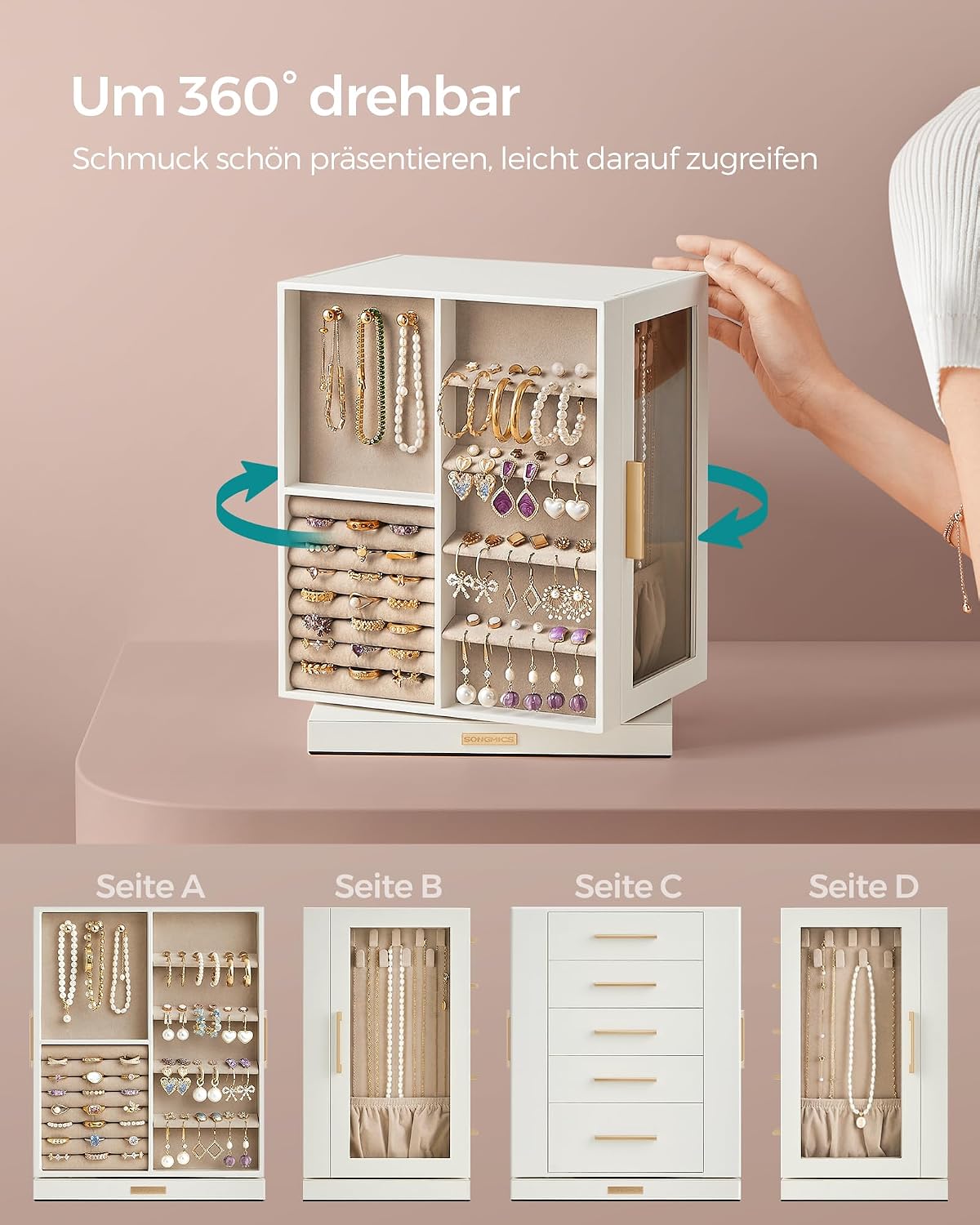 Detalle 1 de SONGMICS GISELLA Schmuckkästchen 360° Drehbar