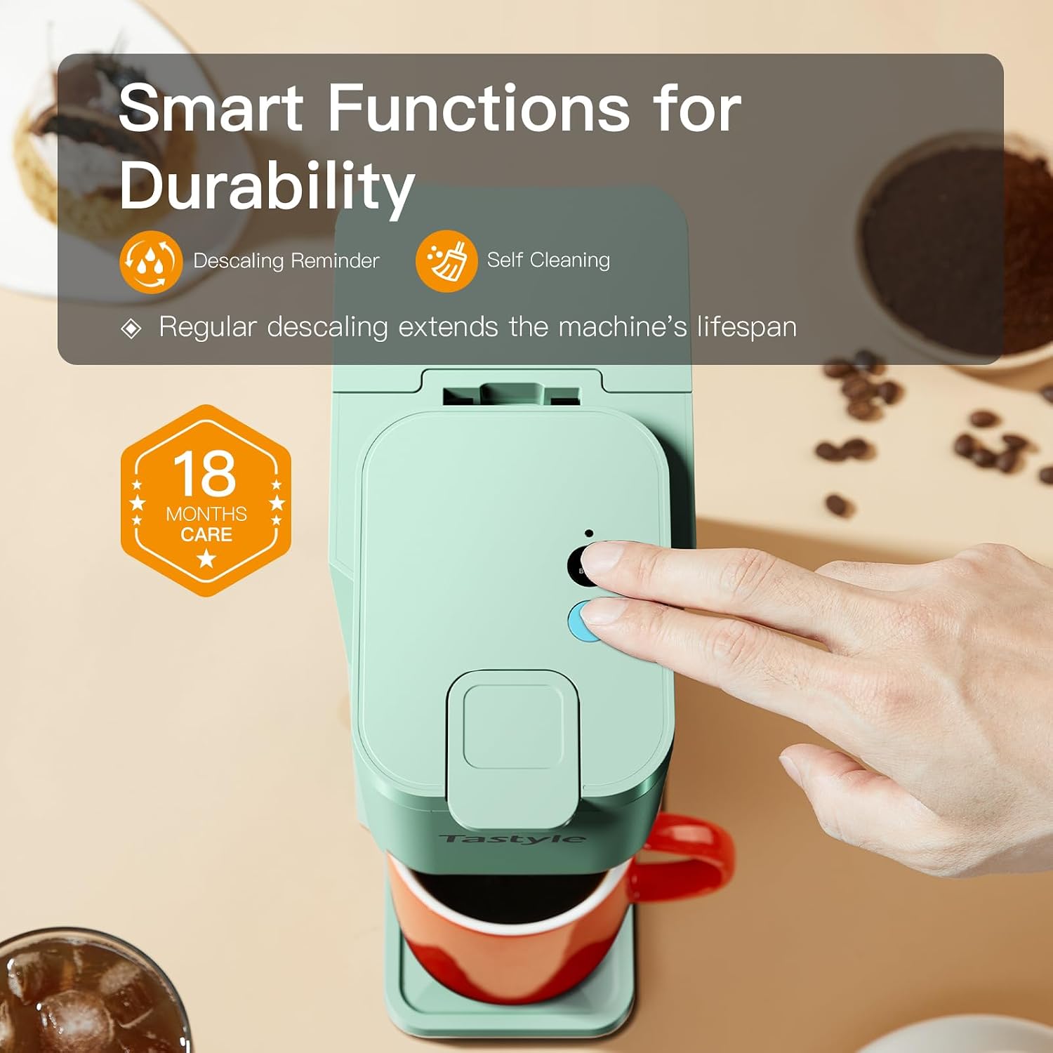 Thumbnail 6 de Tastyle Mini Hot and Iced Coffee Maker: 1-Serve, K Cup or Grounds, 6–14oz, Mint