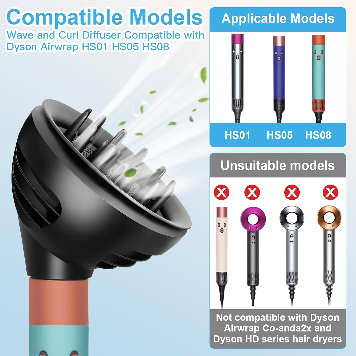 Detalle de Fixbetter Wave & Curl Diffuser-Aufsatz für Dyson Airwrap HS01/HS05/HS08 – zwei Styling-Modi