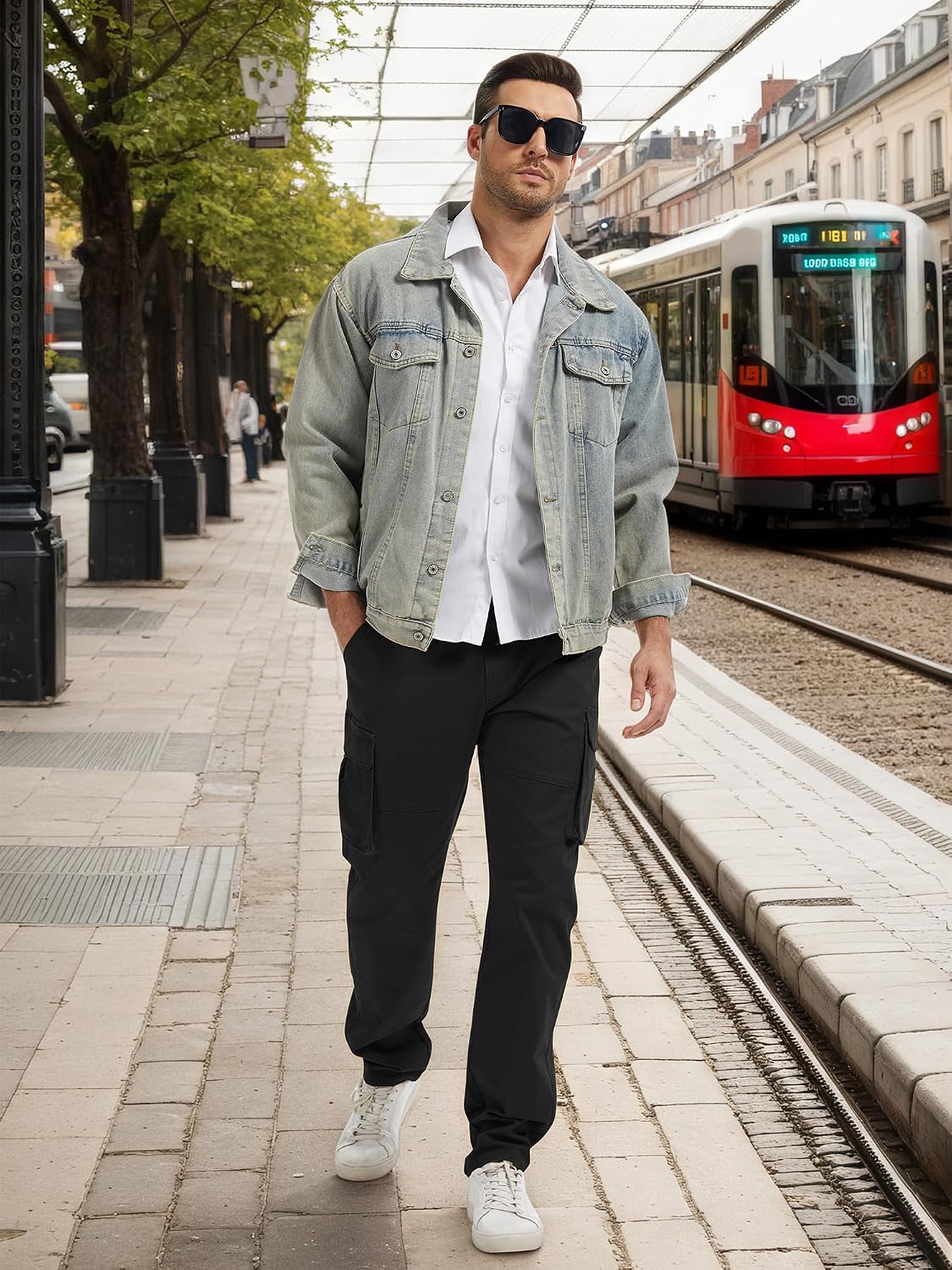 Detalle de Breampot Herren Cargohose aus Baumwolle im Chino-/Cargo-Stil mit 6 Taschen für Freizeit & Outdoor